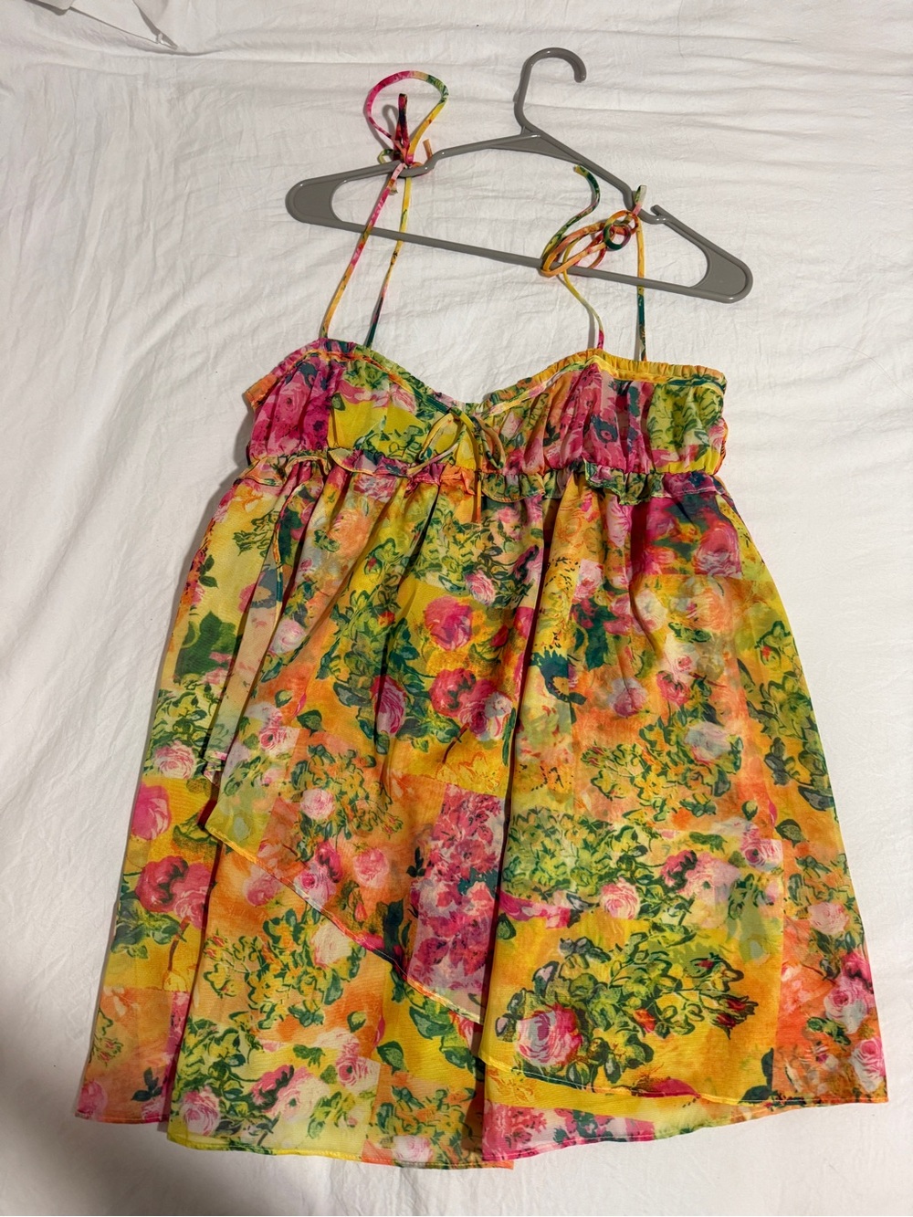Viral yellow tiktok mini floral dress size S
